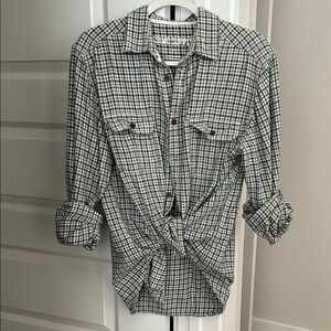 Men's Plaid Button-Up Shirt in Brown & Blue Sz L